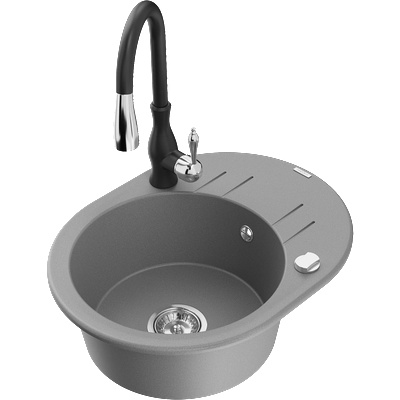 Mexen Kevin гранитна мивка с 1 отделение със сушилня и кухненски смесител Savita, сив - 6517-71-672601-70 (6517-71-672601-70)