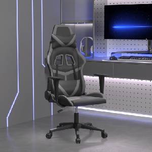 vidaXL Масажен гейминг стол, черно и сиво, изкуствена кожа (345427)