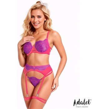 Adalet Stella Bra, Thong, Garter Belt & garters Set Purple & Pink S/M