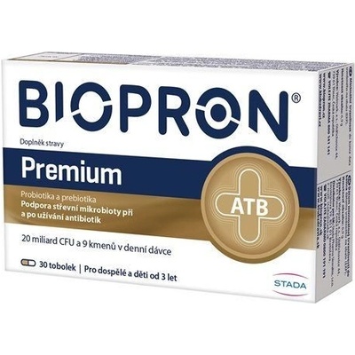 Biopron Premium probiotiká a prebiotiká pri a po užívaní antibiotík 30 toboliek