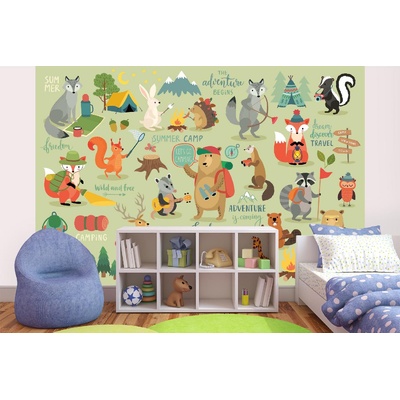 DIMEX ART Самозалепваща се флизелинова фототапета къмпингуващи животни 375 x 250 см