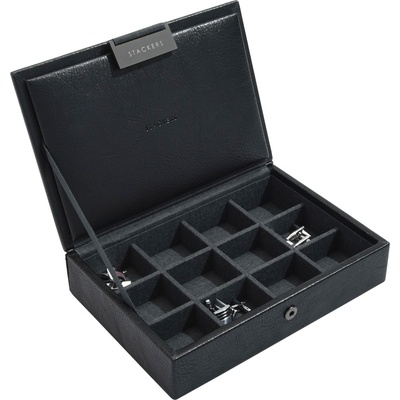 Stackers Кутия за копчета за ръкавели Stackers с капак с 12 отделения минi черна (75423)