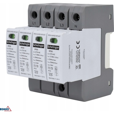 Omezovač přepětí 4P 12,5kA (10/350) TŘÍDA Typ T1+T2 Schelinger A51-SPD03