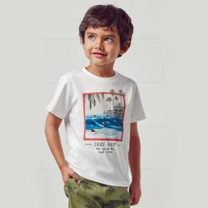 MAYORAL Тениска с къс ръкав surf day в бяло за момче Майорал
