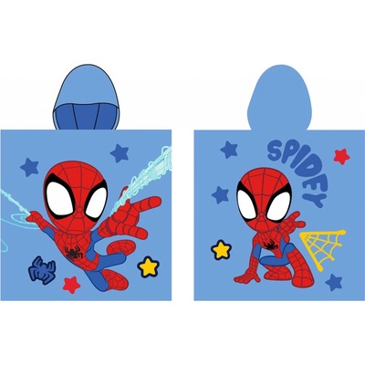 Carbotex Detské plážové pončo bavlnená osuška s kapucňou Spidey 55 x 110 cm