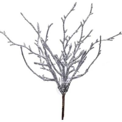 Ozdoba zapichovacia vetvička 22cm strieborná