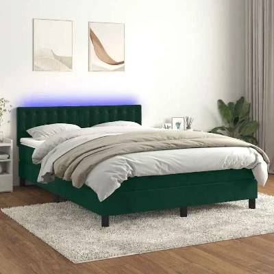 vidaXL 11461.3134648 Boxspring postel s matrací a LED tmavě zelená samet