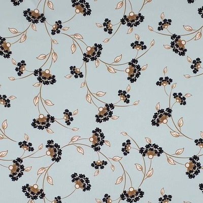 Satén N5842 kreš svetlo modrý, béžovo-čierny vzor, š.150