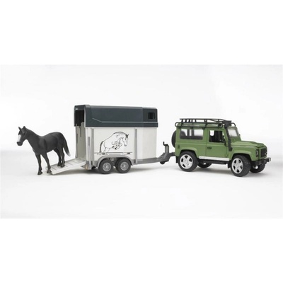 Bruder 2592 Land Rover Defender s prepravníkom na koňa a koníkom