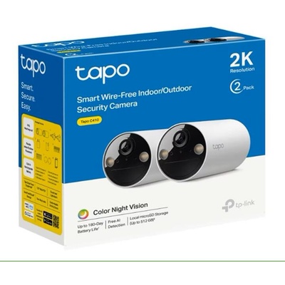 IP камера TP-Link Tapo C410(2-pack), насочена "bullet" камера, 3MPix (2304x1296@15fps), H. 264, IR осветеност (до 15m), външна IP65, Wi-Fi, microSD слот до 512GB, микрофон и говорител (Tapo C410(2-pack))