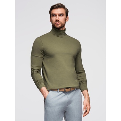 Ombre Clothing Мъжка поло от рипс с дълъг ръкав - тъмно маслинево зелена V4 OM-LSCL-0130 Ombre Clothing Ombre Clothing | Zelen | МЪЖЕ | S