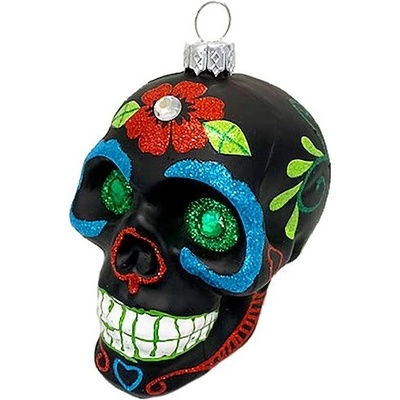 LAALU Ozdoba lebka s barevnými ornamenty černá 9 cm