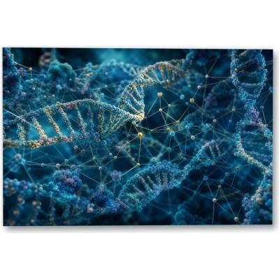 Plakát – Síť DNA v modrém prostoru 135 × 90 cm Bez rámu Ne Bez rámu