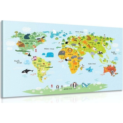 Obraz dětská mapa světa se zvířátky - 150x100