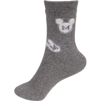 Дамски вълнени чорапи в сиво с образа на Мики Маус
