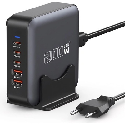 BlackBird BH1671 Променливотоково зарядно устройство 2 USB +3 Type-C гнезда 200W, PD бързо зарядно устройство, ЧЕРНО (BH1671)