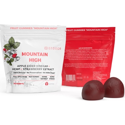 Endoca CBD gumené cukríky Mountain High 300 mg CBD príchuť jahody 2 ks 4 g