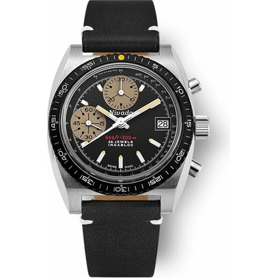 Nivada Grenchen Autochron Yellow - Black Leather White Stitching