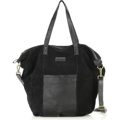 Mazzini Čierna semišová kožená shopper taška s vreckami It bag MARCO
