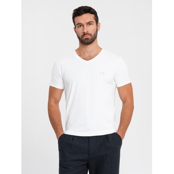 Ombre Clothing Мъжка тениска SLIM FIT с V-образно деколте, еластан и щампа бяла Ombre Clothing Ombre Clothing | Byal | МЪЖЕ | S