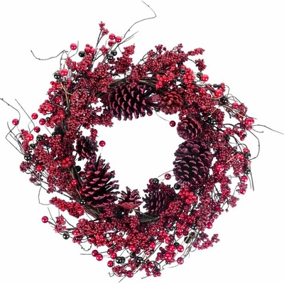 MagicHome Veniec na dvere prútený s čečinou, červený, 60 cm