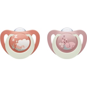 Nuk Силиконови залъгалки NUK First Choice - Night, 18 м+, 2 броя, заек/овца (10177256) - baby