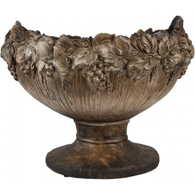 Clayre & Eef Hnědý oválný květináč na noze zdobený vínem - 54x34x43 cm