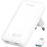 4smarts GaN FlatPlug Slim Duos Wall Charger 65W - захранване за ел. мрежа за мобилни устройства с 2xUSB-C изходи и с технология за бързо зареждане (бял)
