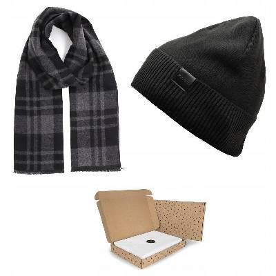 Nastavte čiapku, stylion scarm mužský set zimný darček SHA-64-339A Veľkosť l/xl čierna (Darčeková súprava - pánska zimná čiapka + šál)