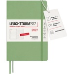 Leuchtturm1917 Weekly Calendar 2027 Dotted Medium (A5) with Notebook - Appointment Planner German, Sage, January-December 2027, Weekly Overview on the Left + Notes Page on the Right - 400094 (400094)