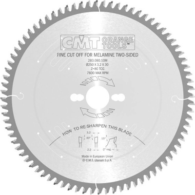 CMT Industrial C283 Pílový kotúč na lamino bez predrezu - D250x3,2 d30 Z80 HM C28308010M