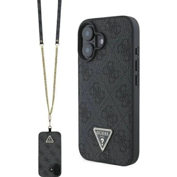 GUESS кожен калъф с метално лого Strass Crossbody за iPhone 16 - черен (3666339328603)