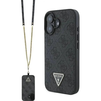 GUESS кожен калъф с метално лого Strass Crossbody за iPhone 16 - черен (3666339328603)