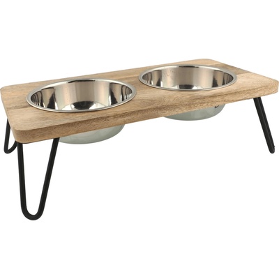 Misky Dog Fantasy nerez s dreveným stojanom železné nohy 2 × 840 ml