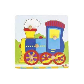 Goki Дървен пъзел с дръжки Goki - Влакче, 5 части (57514)