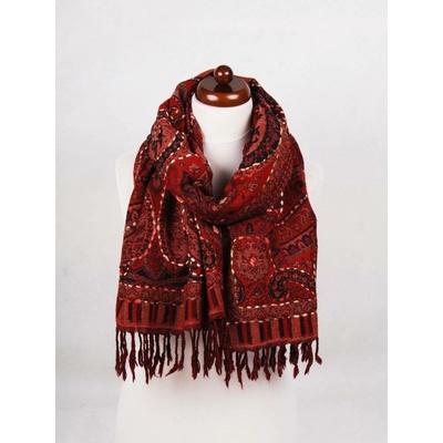Šála z merino vlny s vyšíváním tmavě červená s černou