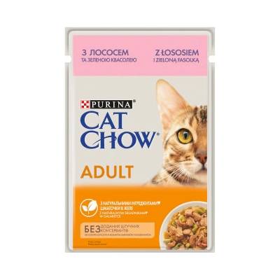 PURINA Cat Chow Krmivo pro dospělé kočky s lososem a zelenými fazolkami v želé 85 g