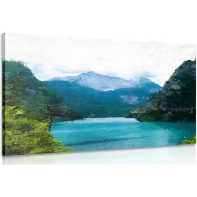 Obraz malované horské jezero - 120x80