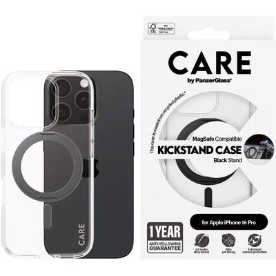 Panzer Гръб CARE by PanzerGlass за iPhone 16 Pro, Feature Case Black Kickstand and MagSafe