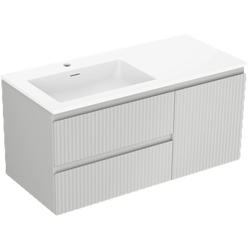 Mexen Rivel шкаф за баня 100 см с мивка Otis ляв, 2S, 1D, оребрен, сив мат/бял мат - 91A23-10047-3-BBFFF62-W18L01 (91A23-10047-3-BBFFF62-W18L01)
