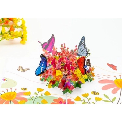 Kiriori Поздравителна картичка Kiriori Pop-up - Цветя и пеперуди (CSSFL101PANO)