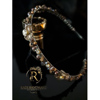Radi handmade Дизайнерска диадема с перлени цветя старо злато (939)