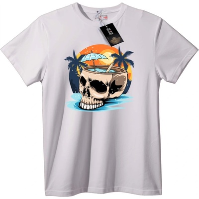NOONEBRAND Тениска Тропически Череп с Коктейл - 2XL, Black