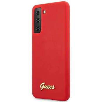 GUESS Silicone Script Metal Logo Silicone Case - дизайнерски силиконов кейс за Samsung Galaxy S21 Plus (червен)