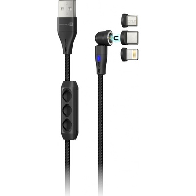 Connect IT CCA-2200-BK Magnetic PowerLink 3in1, USB-C/Lightning/microUSB, 2m, černý