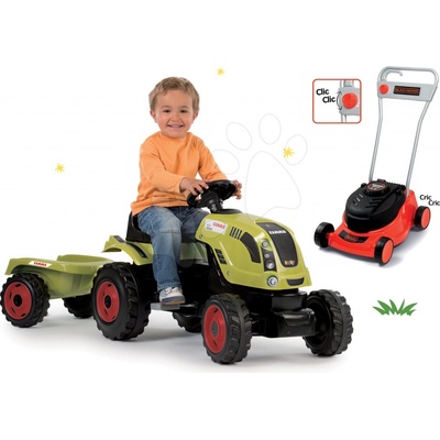 Smoby set traktor Claas Farmer XL na šlapání s přívěsem a sekačka na trávu Black&Decker