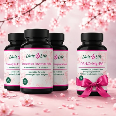 Linie4Life - 3xPROTEOLYTIC ENZYMES FORTE bez plnidiel 90 kapsúl/30 dní + doplnok D3+K2+Mg+B6 60 kapsúl/30 dní