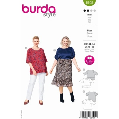 Střih Burda 6105 - Triko s volánem pro plnoštíhlé (v angličtině) – Zboží Mobilmania