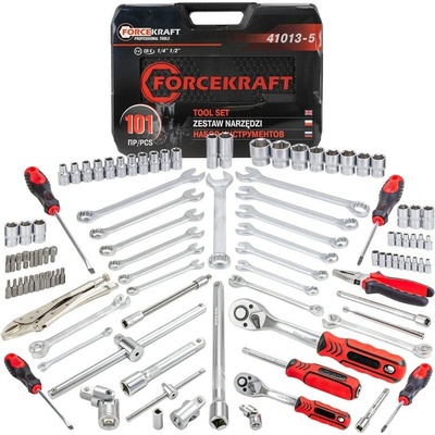 FORCEKRAFT FORCEKRAFT Súprava náradia 101 ks – nástrčné hlavice 1/4" a 1/2", bity, račne a kľúče v kufri