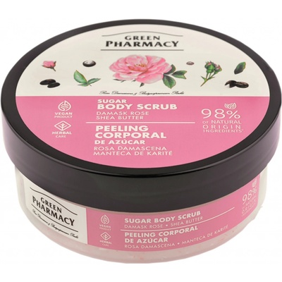 Green Pharmacy Damašková ruža a bambucké maslo, cukrový telový peeling 200 ml
